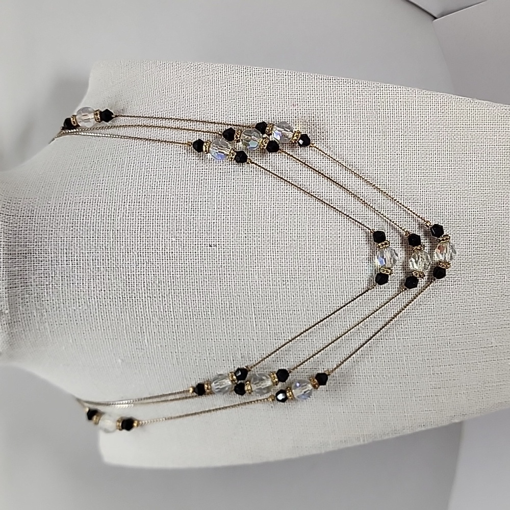 Three Strand Crystal Beaded Station Necklace